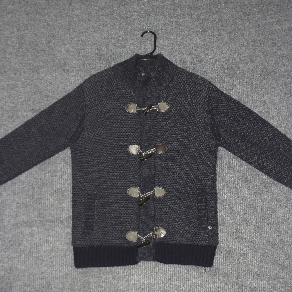 Buffalo‎ David Bitton Cardigan Sweater Mens M Black Gray Duffle Toggle Warm